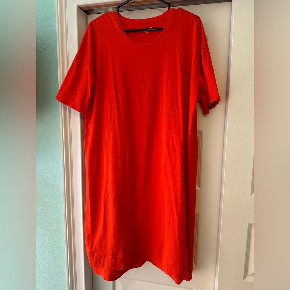 Eileen Fisher Orange Organic Cotton Scoop Neck Short Sleeve Midi Dress Womens XL